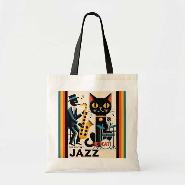 Tote Bag Mi siècle Jazz Age HepCat Chat Noir (Devant)