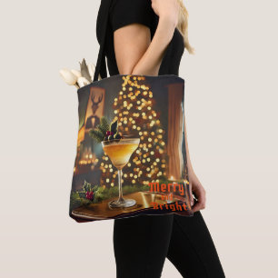 Tote Bag Mi-Siècle Noël Joyeux & Cocktail lumineux
