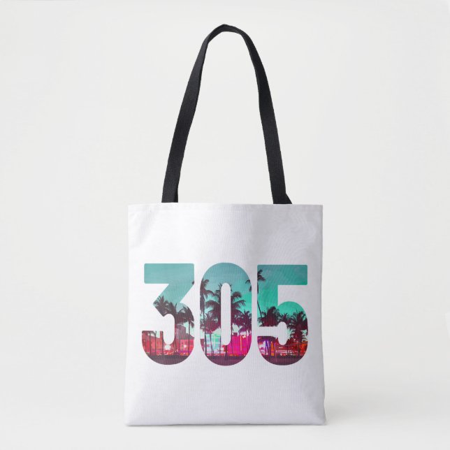 Tote Bag Miami 305 Indicatif régional Floride Palmiers Vint (Devant)