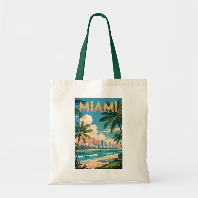 Tote Bag Miami Floride Illustration Art de Voyage Vintage (Devant)