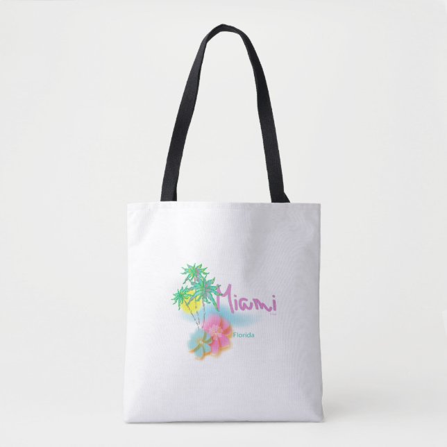 Tote Bag Miami, Floride, Palmiers, Fleurs, Cool (Devant)