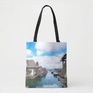 Tote Bag Michigan Fish Town Painting