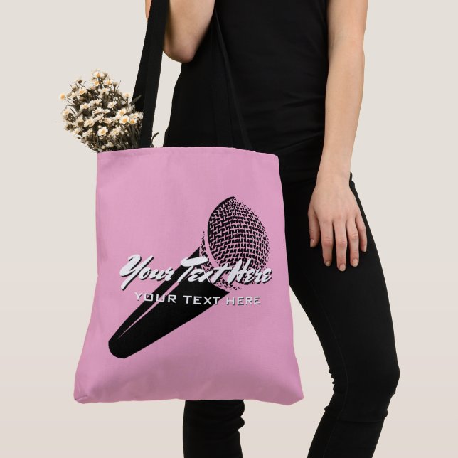 Tote Bag Microphone vocal personnalisé design rose (De près)
