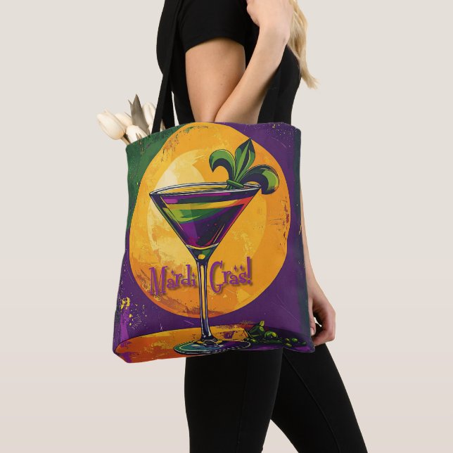 Tote Bag Mid Century Mardi Gras Sunset Fleur De Lis Martini (De près)