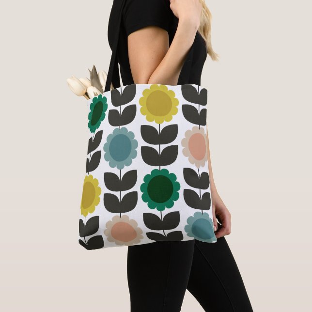 Tote Bag  Mid-Century Modern Colored Retro Groovy Flowers  (De près)