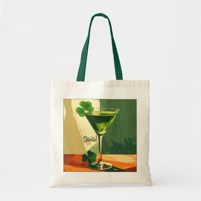 Tote Bag Mid Century Modern Martini Shamrock Sláinte!  (Devant)