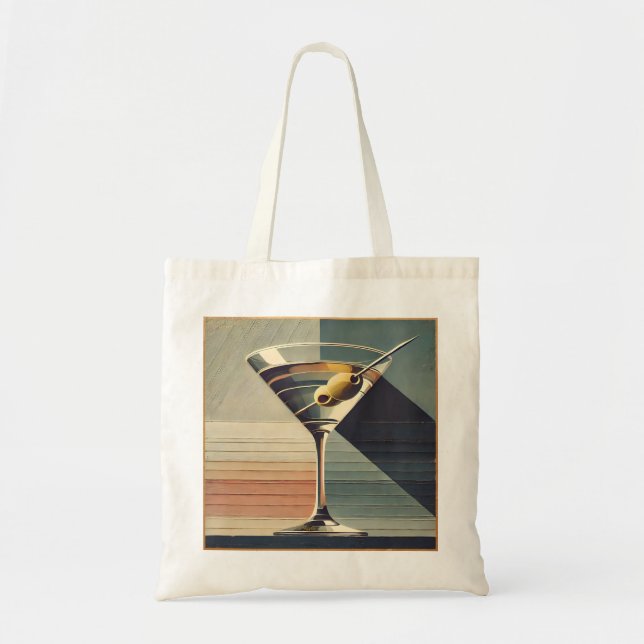 Tote Bag Mid Century Moderne 2 Olive Martini Cocktail Heure (Devant)
