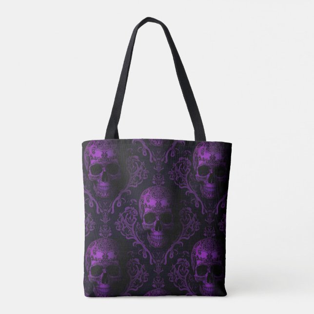 Tote Bag Midnight Majesty Gothic Skull Tote – Purple Baroqu (Dos)
