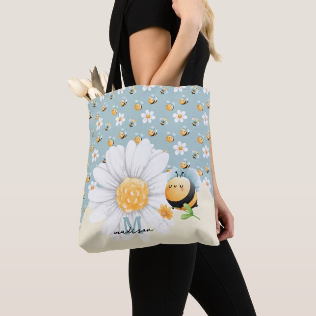 Tote Bag Miel mignon Abeille Motif Avec Nom (De près)