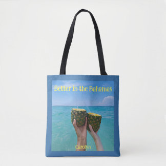 Tote Bag Mieux aux Bahamas, frontière bleue, ton nom