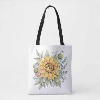 Tote Bag Mignon Abeille Soleil Tournesol Aquarelle Jardin t