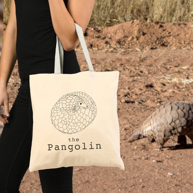 Tote Bag Mignon Art d'Animal Pangolin (Pangolin line art tote bag endangered species Simple black and white animal art)
