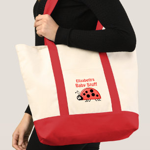 Tote Bag Mignon bébé coccinelle truc nom noir rouge