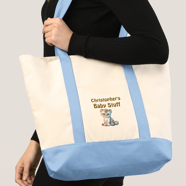 Tote Bag Mignon bébé léopard truc nom bleu marron (Créateur téléchargé)