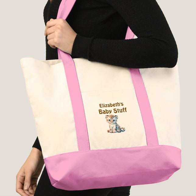 Tote Bag Mignon bébé léopard truc nom rose marron (Créateur téléchargé)