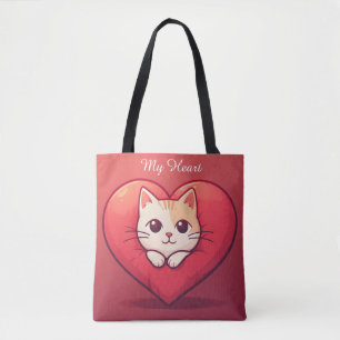 Tote Bag Mignon Chat Blanc avec Design Kawaii Kitty Love
