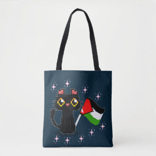 Tote Bag mignon chat noir tient drapeau de la Palestine