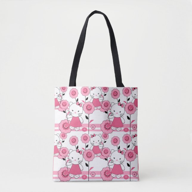 Tote Bag mignon enfants chaton rose blanc imprimé (Devant)