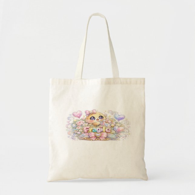 Tote Bag Mignon Kawaii Fragile Manipuler avec soin Chat Pas (Devant)