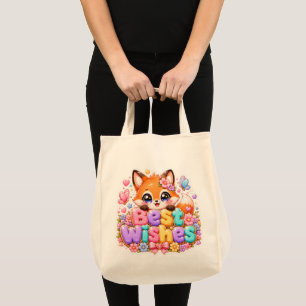 Tote Bag Mignon Kawaii Meilleurs Vœux Renard Nom Pastel Ros