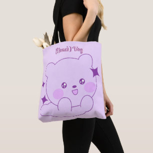 Tote Bag Mignon Kawaii Pastel Violet Ours en Peluche Person