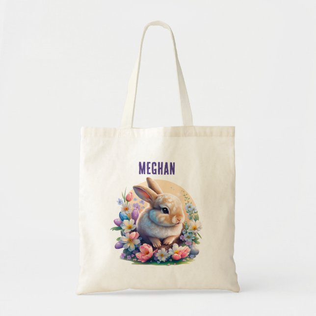 Tote Bag mignon lapin de Pâques ajouter nom (Devant)