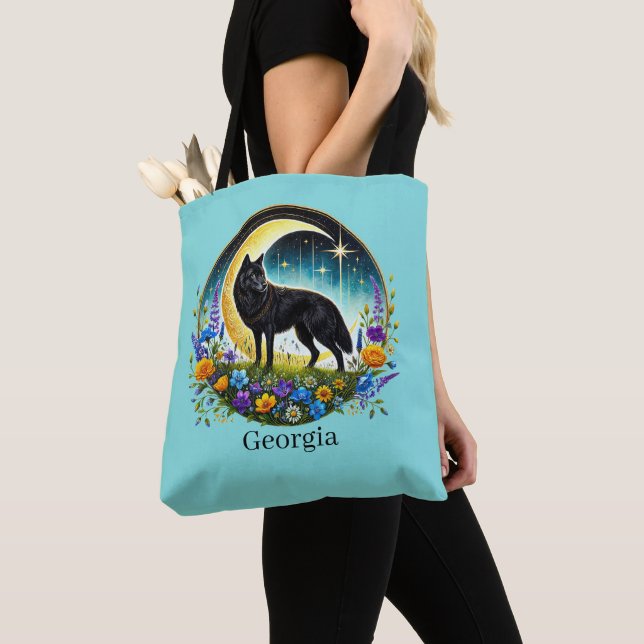 Tote Bag Mignon loup saisonnier d'hiver ajouter nom  (De près)