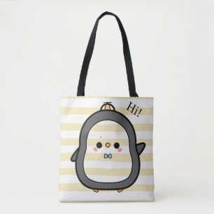 Tote Bag Mignon Manchot Kawaii Disant Bonjour