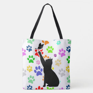 Tote Bag Mignon motif de patte de chat poursuivant un papil