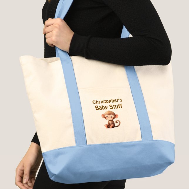Tote Bag Mignon nom de bébé singe trucs bleu marron (Créateur téléchargé)