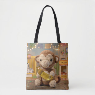 Tote Bag Mignon singe au crochet tenant une banane au zoo