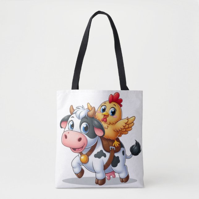 Tote Bag mignon vache/poulet caricature (Devant)