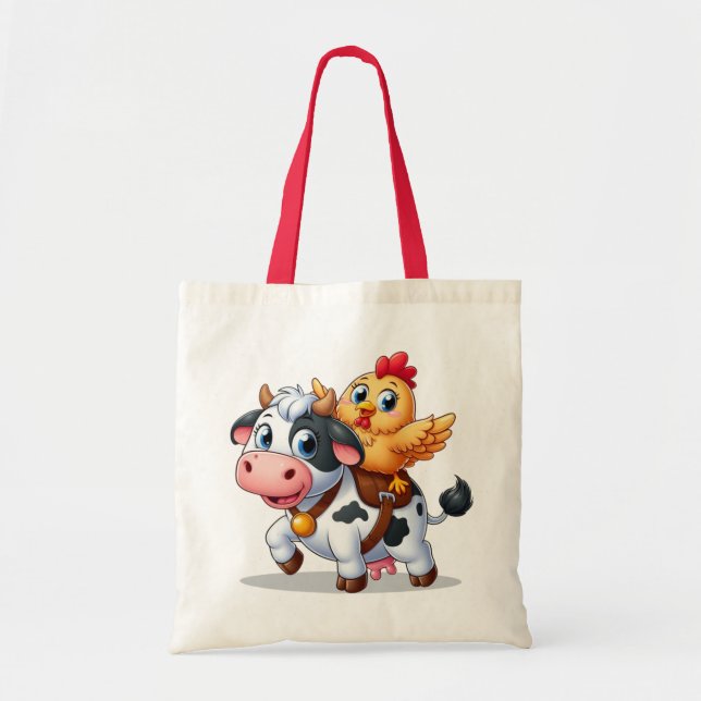 Tote Bag mignon vache/poulet caricature (Devant)