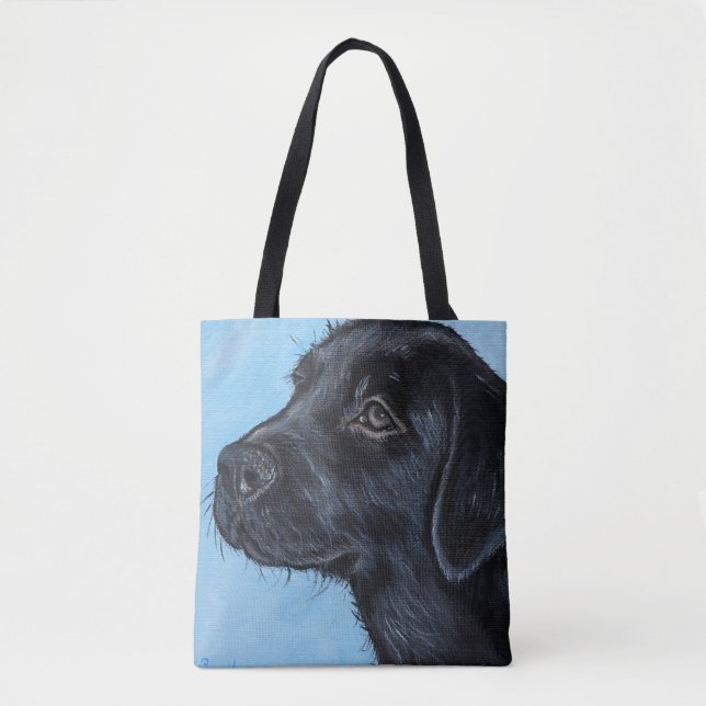 Tote Bag Mignonne Black Labrador Puppy Peinture (Devant)