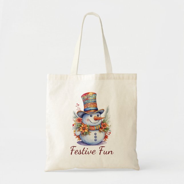 Tote Bag Mignonne bonhomme de neige de Noël en Casquette fe (Devant)