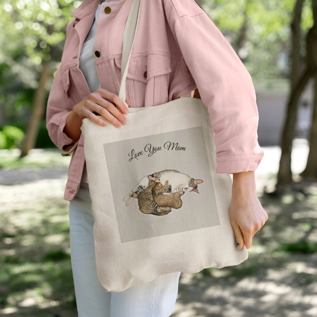 Tote Bag Mignonne chatte maman allaitant ses petits chatons (Créateur téléchargé)