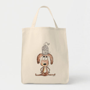 Tote Bag Mignonne chien Whimsical avec chat sur sa tête