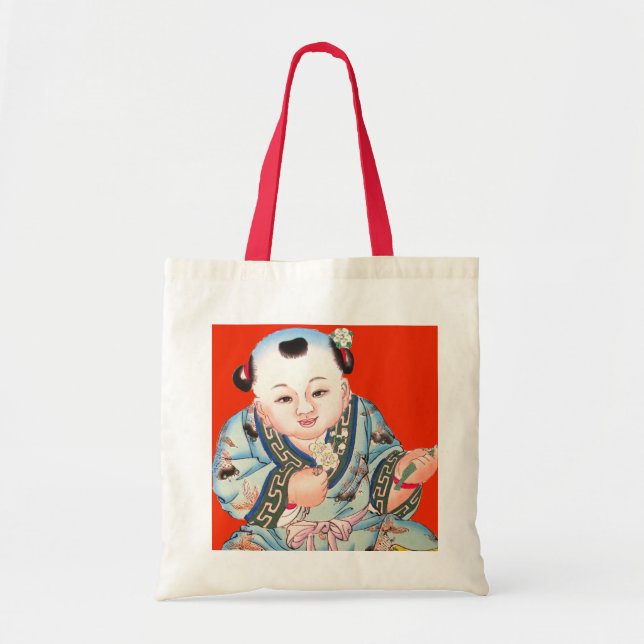 Tote Bag Mignonne Chinois rire bon bouddha de chance sur ro (Devant)