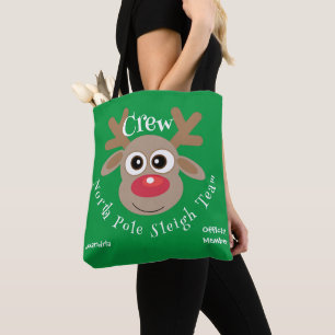 Tote Bag Mignonne Christmas Cartoon Reindeer Green Sleigh T