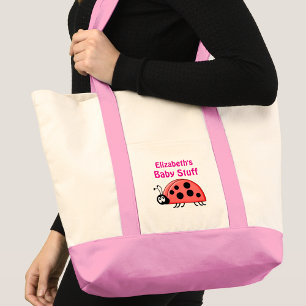 Tote Bag Mignonne coccinelle bébé truc nom noir rose