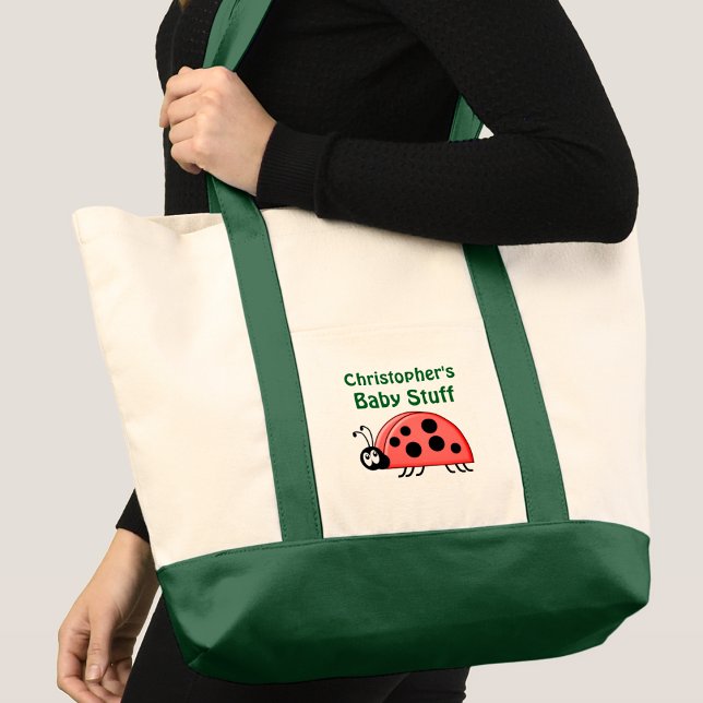 Tote Bag Mignonne coccinelle bébé truc nom noir vert (Créateur téléchargé)