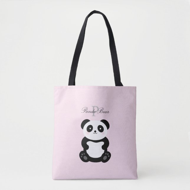Tote Bag Mignonne fille bébé Panda Ours Monogramme (Devant)