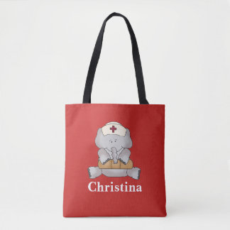 Tote Bag Mignonne infirmière d'éléphant ajouter le nom four