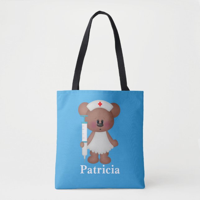 Tote Bag Mignonne infirmière ours ajouter le nom fourre-tou (Devant)