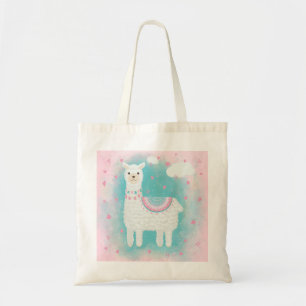 Tote Bag Mignonne lama rose et menthe