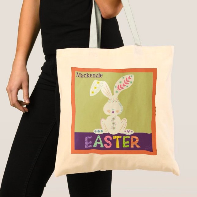 Tote Bag Mignonne Lapin de Pâques Nom personnalisé Amusants (Créateur téléchargé)