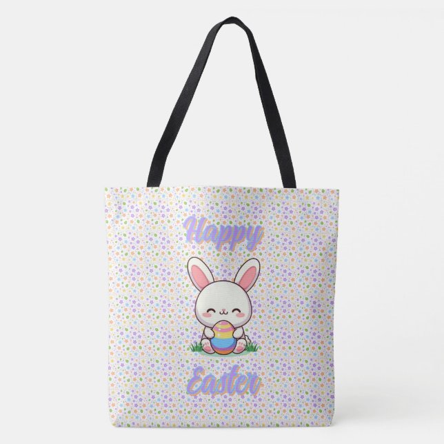 Tote Bag Mignonne lapin de printemps/Pâques avec oeuf (Devant)
