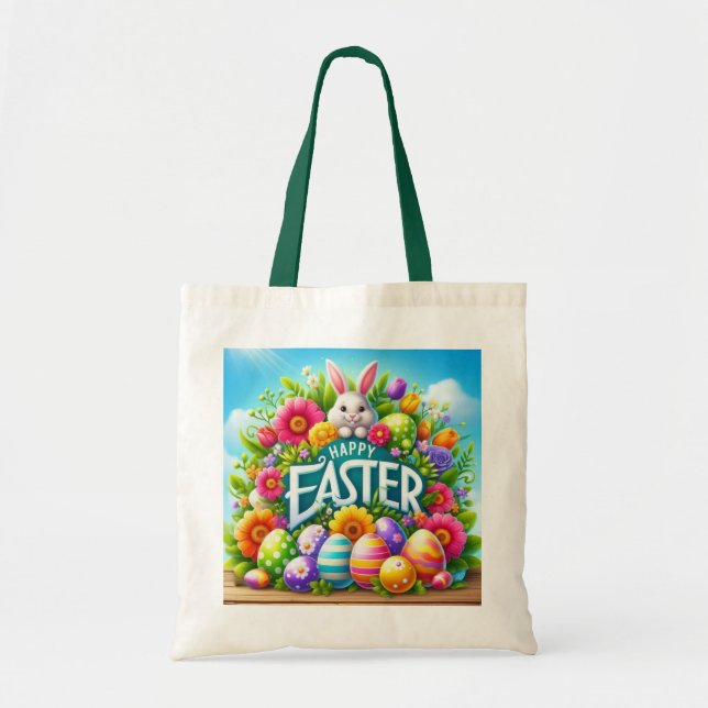 Tote Bag Mignonne lapin de printemps/Pâques avec oeuf (Devant)