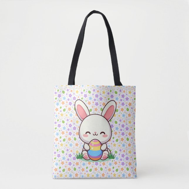 Tote Bag Mignonne lapin de printemps/Pâques avec oeuf (Devant)