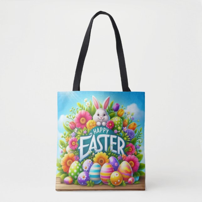 Tote Bag Mignonne lapin de printemps/Pâques avec oeuf (Devant)